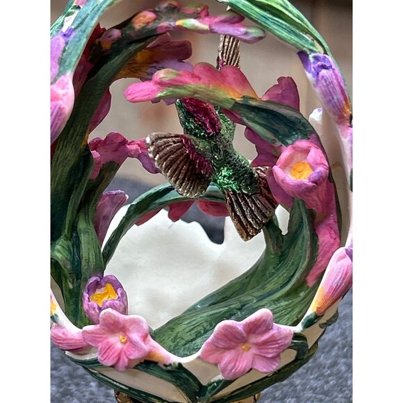 Franklin Mint Faberge Egg Jewels In The Garden Hummingbird Figurine Gold Stand - Picture 6 of 11